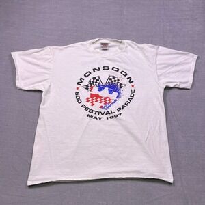 Oneita Mens White Monsoon Audio 500 Festival Parade 1997‎ Volunteer T-Shirt XL